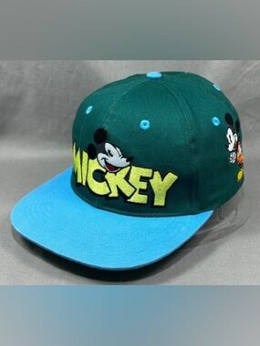 ✨NWT Disney Mickey Mouse Graffiti Snapback Hat Green Blue Flat Bill Adjustable